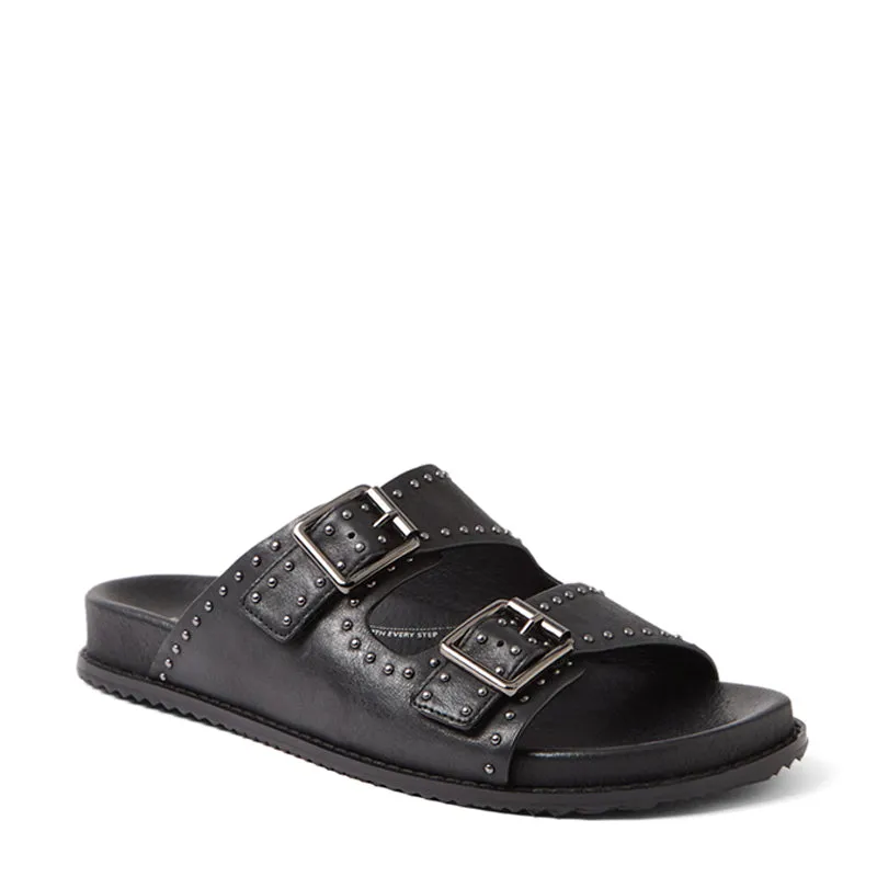 HAVRO W - BLACK LEATHER GUNMETAL SANDALS