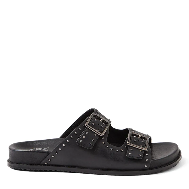 HAVRO W - BLACK LEATHER GUNMETAL SANDALS