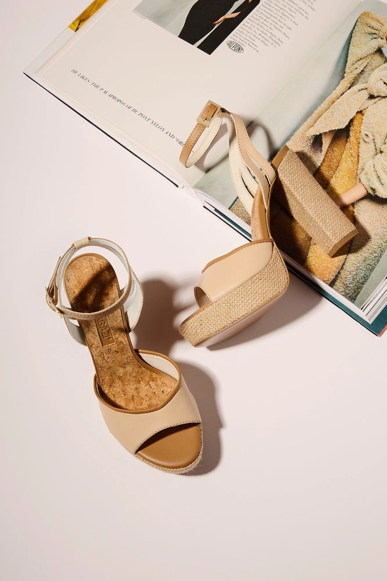Hola! Vegan Mushroom Leather & Jute Wedge Sandals | Beige