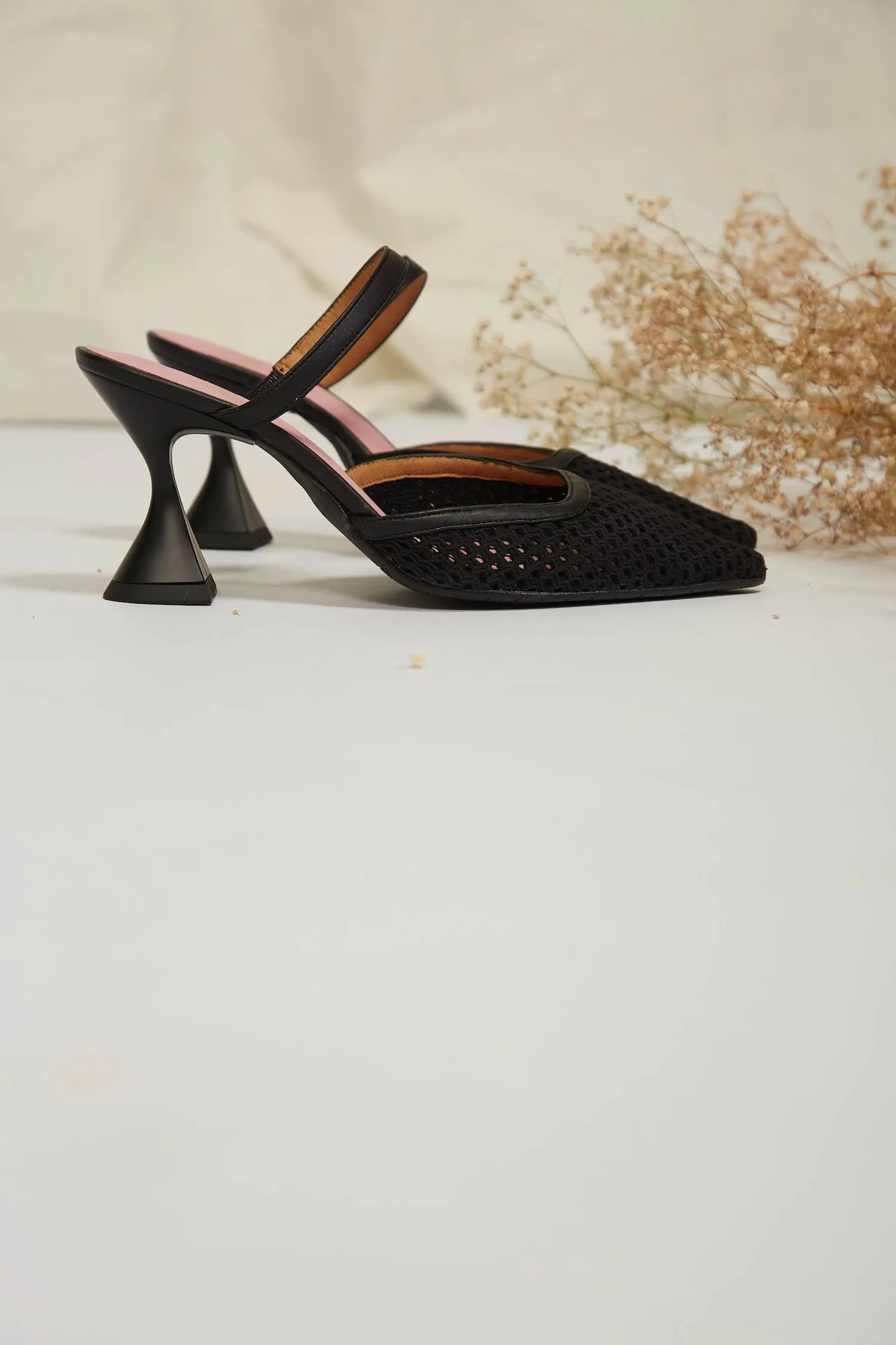 Ibiza Cotton Mesh Pointed Heels | Black