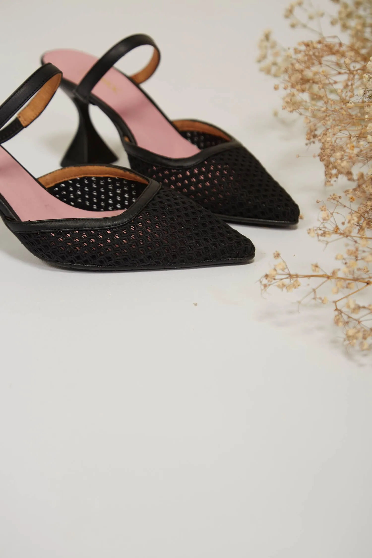 Ibiza Cotton Mesh Pointed Heels | Black