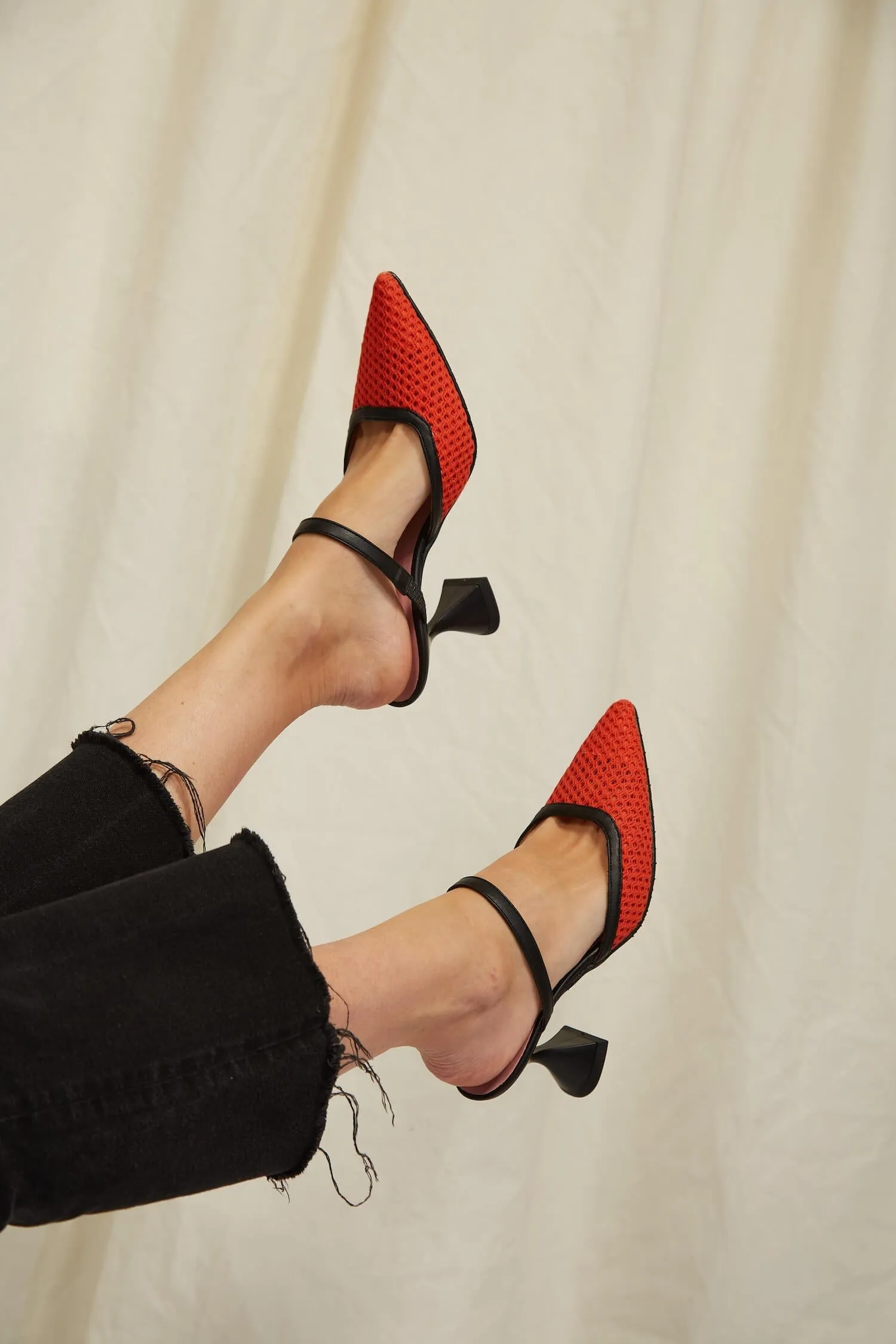 Ibiza Cotton Mesh Pointed Heels | Orange
