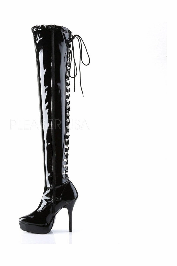 INDULGE-3063 Thigh Boot | Black Patent