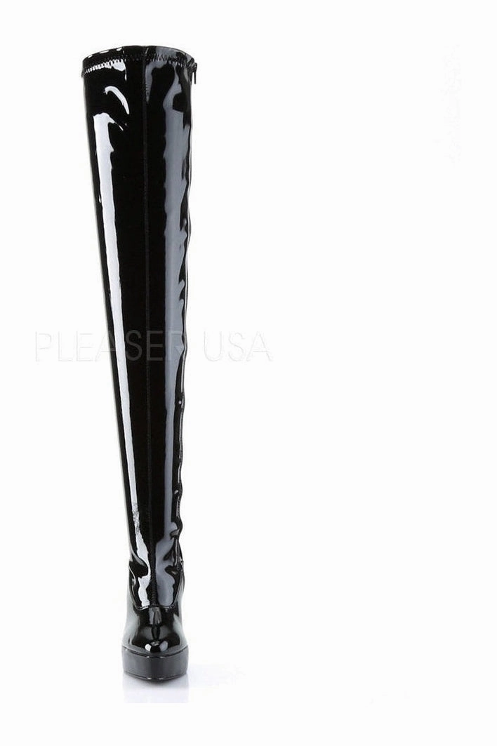 INDULGE-3063 Thigh Boot | Black Patent