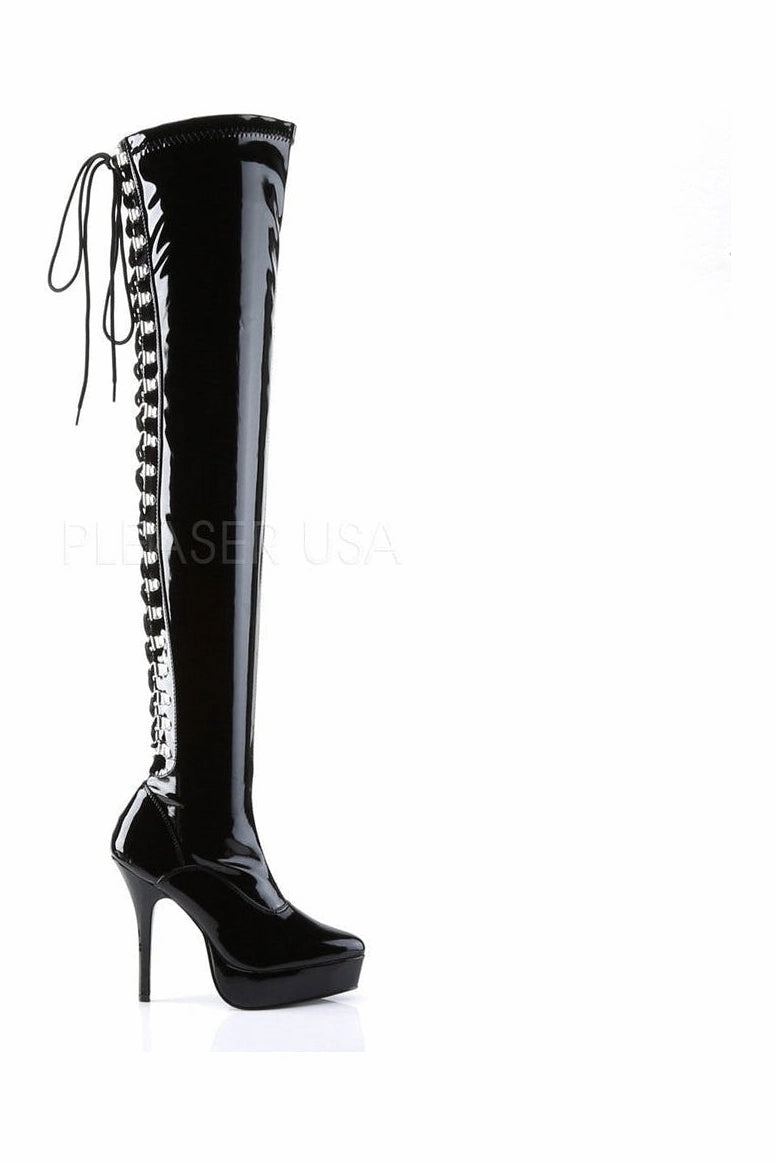 INDULGE-3063 Thigh Boot | Black Patent
