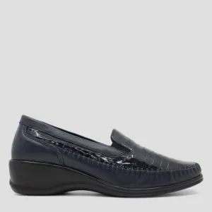 IRENE - NAVY CROC PATENT LEATHER FLATS