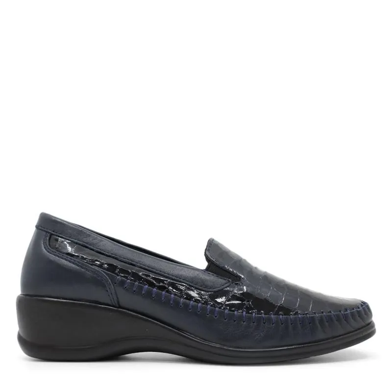 IRENE - NAVY CROC PATENT LEATHER FLATS