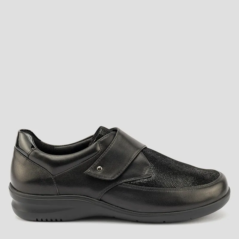 JORDYN - BLACK PRINT STRETCH LEATHER