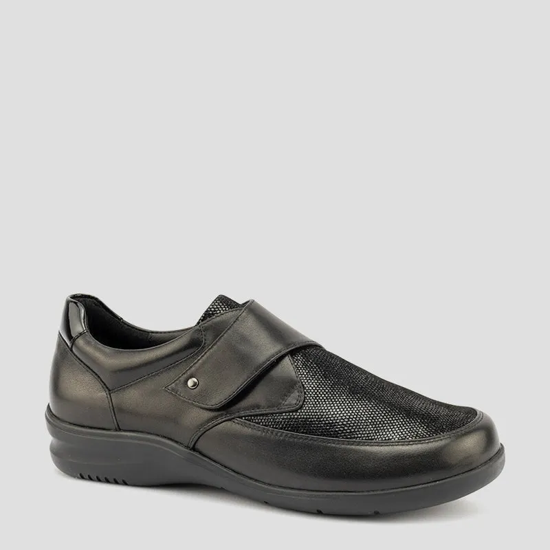 JORDYN - BLACK PRINT STRETCH LEATHER