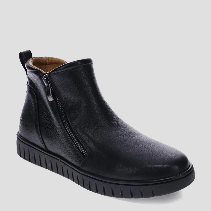 LENI - BLACK LEATHER ANKLE BOOTS