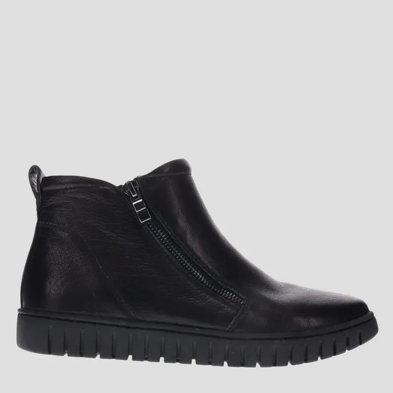 LENI - BLACK LEATHER ANKLE BOOTS
