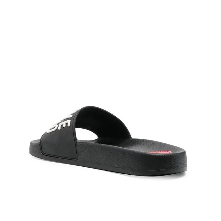 LOVE MOSCHINO LOGO-EMBOSSED BLACK SLIDE