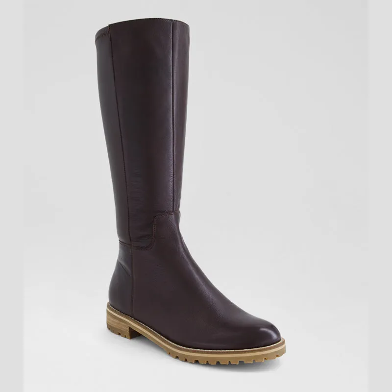 MARTHE W - CHOC LEATHER STRETCH KNEE HIGH BOOTS