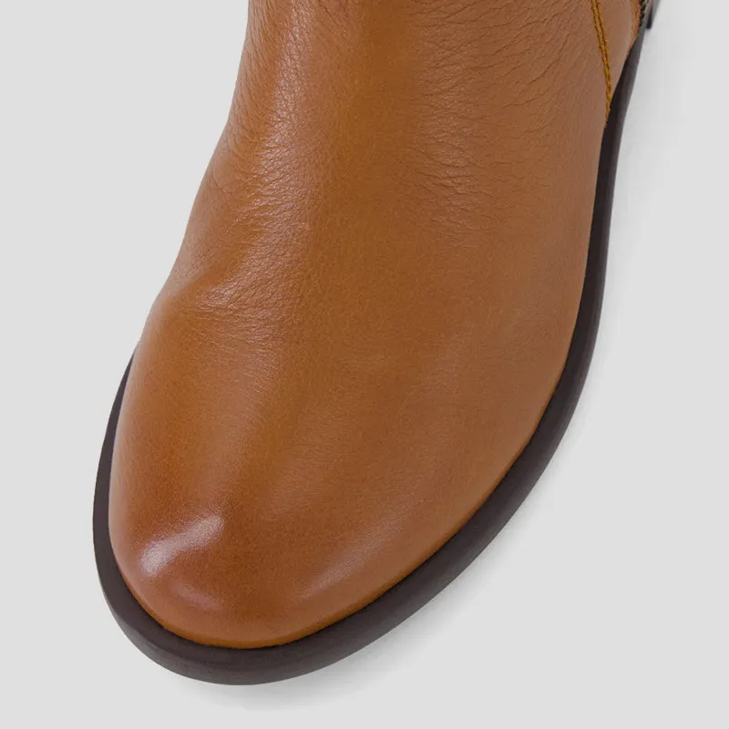 MCTEAL XW - DARK TAN LEATHER ANKLE BOOTS
