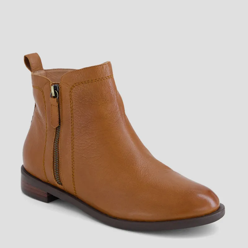 MCTEAL XW - DARK TAN LEATHER ANKLE BOOTS
