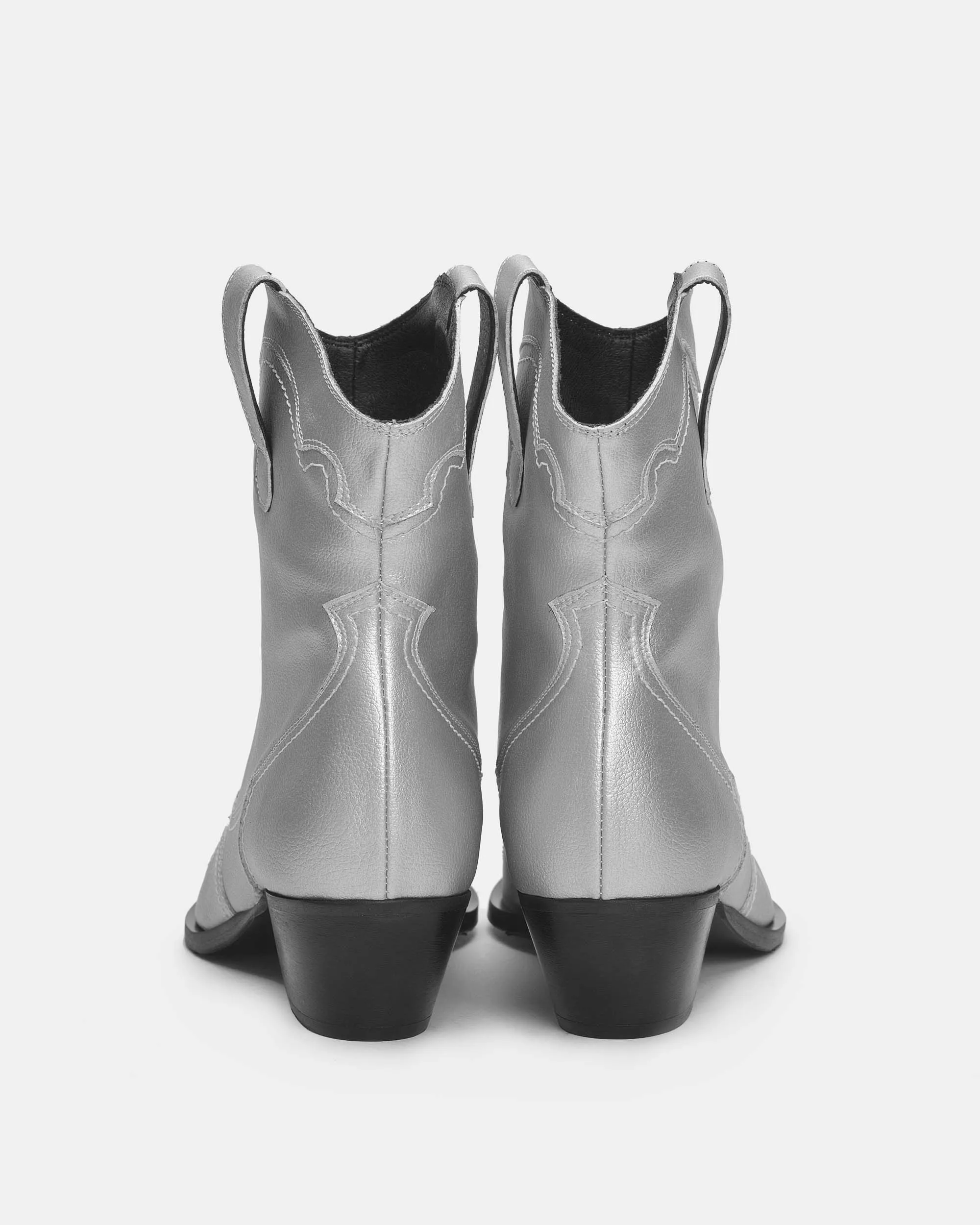 Metallic Women's Grape Leather Stitchy Vegan Cowboy Boots | Silver