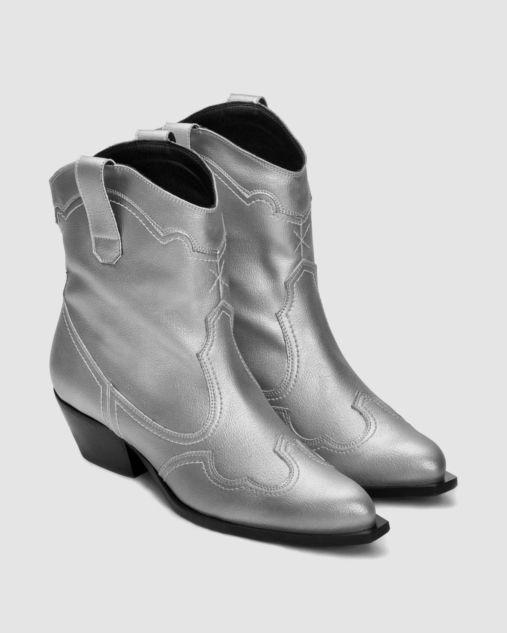 Metallic Women's Grape Leather Stitchy Vegan Cowboy Boots | Silver
