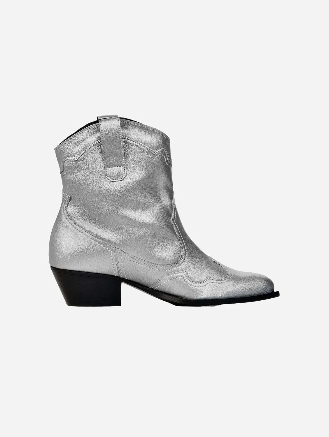 Metallic Women's Grape Leather Stitchy Vegan Cowboy Boots | Silver