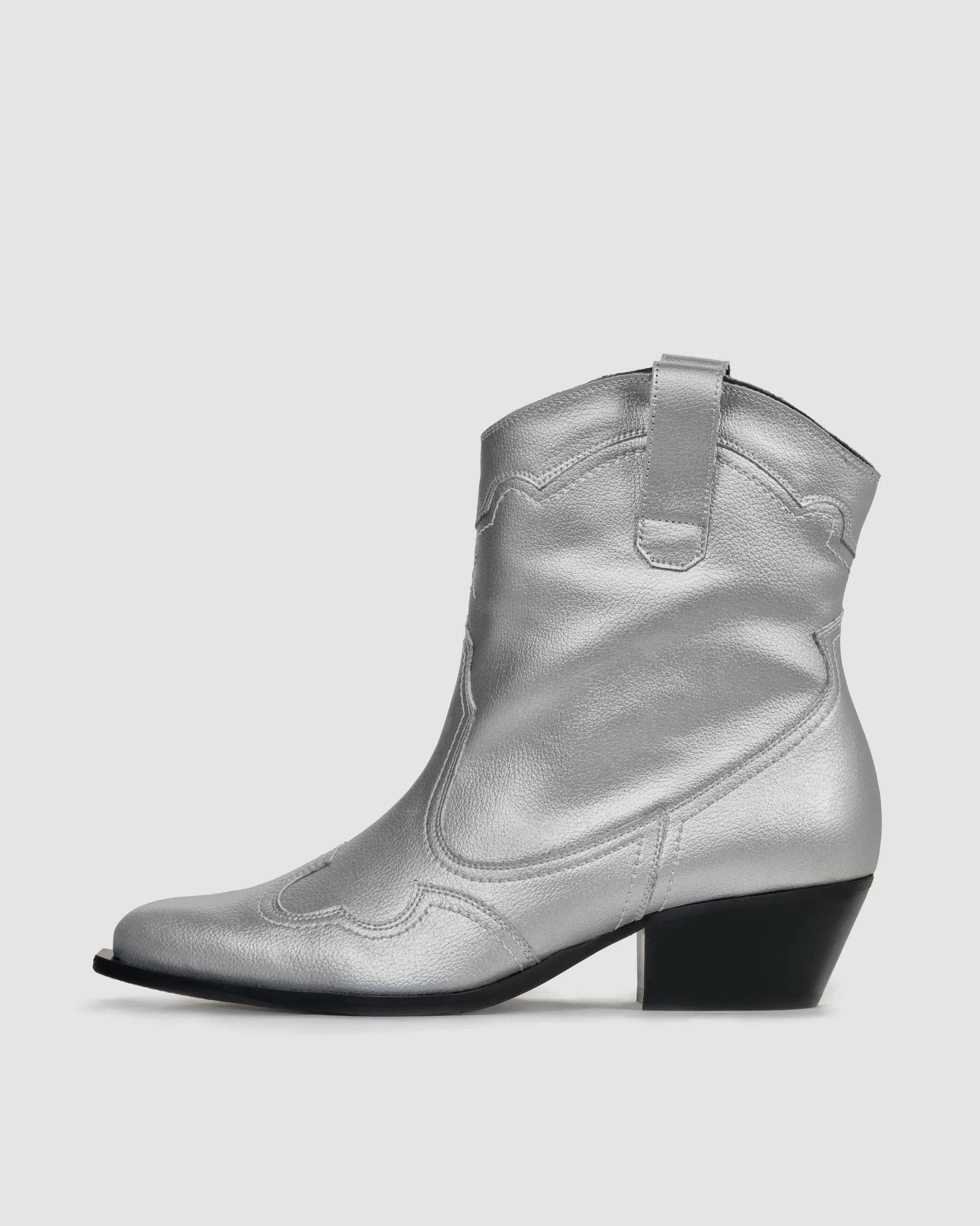 Metallic Women's Grape Leather Stitchy Vegan Cowboy Boots | Silver