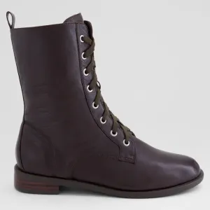 MOHINI XW - CHOC LEATHER LACE UP BOOTS