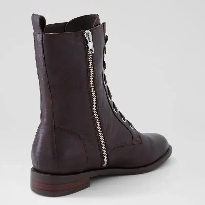 MOHINI XW - CHOC LEATHER LACE UP BOOTS