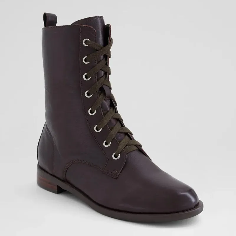 MOHINI XW - CHOC LEATHER LACE UP BOOTS