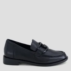 MOLYS XW - BLACK LEATHER BLACK HEEL LOAFER FLATS