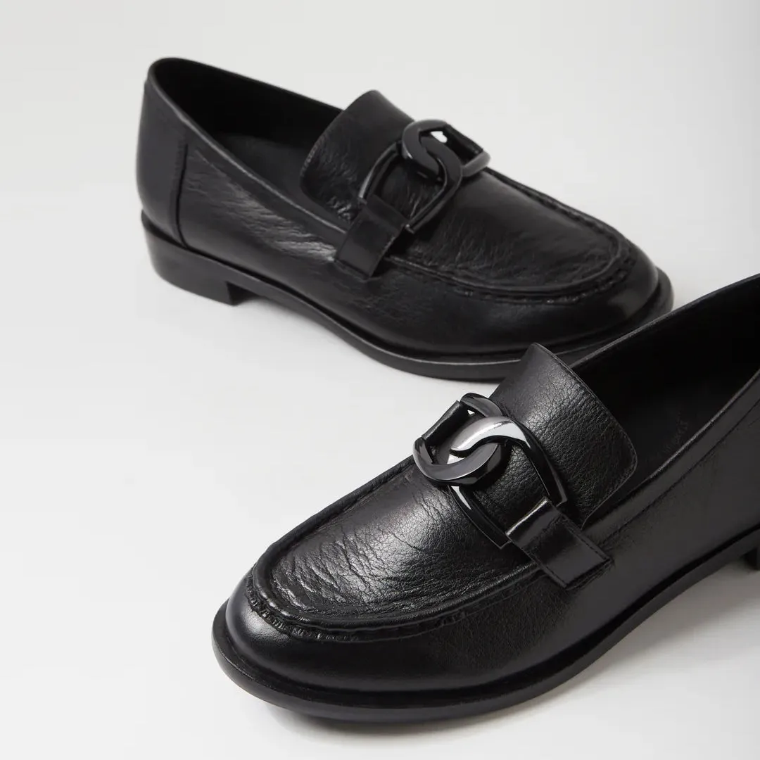 MOLYS XW - BLACK LEATHER BLACK HEEL LOAFER FLATS