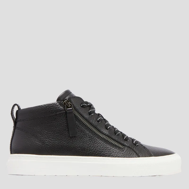 MORGAN - BLACK TUMBLED LEATHER HI TOP SNEAKERS