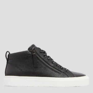 MORGAN - BLACK TUMBLED LEATHER HI TOP SNEAKERS