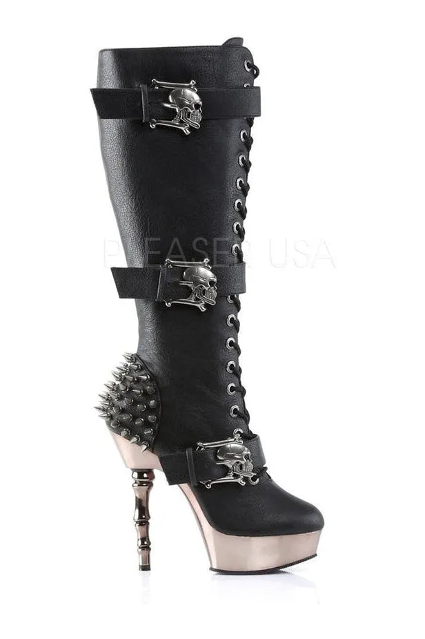 MUERTO-2028 Demonia Knee Boot | Black Faux Leather