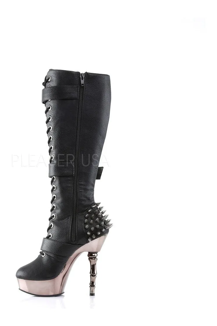 MUERTO-2028 Demonia Knee Boot | Black Faux Leather