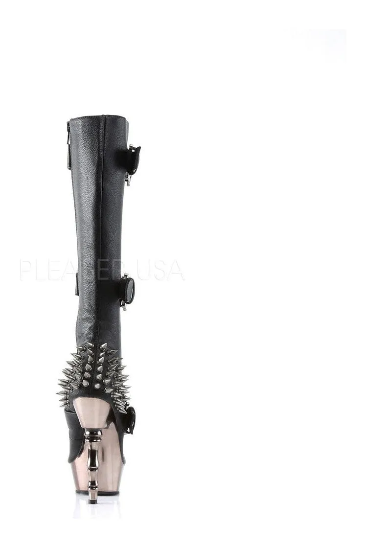 MUERTO-2028 Demonia Knee Boot | Black Faux Leather