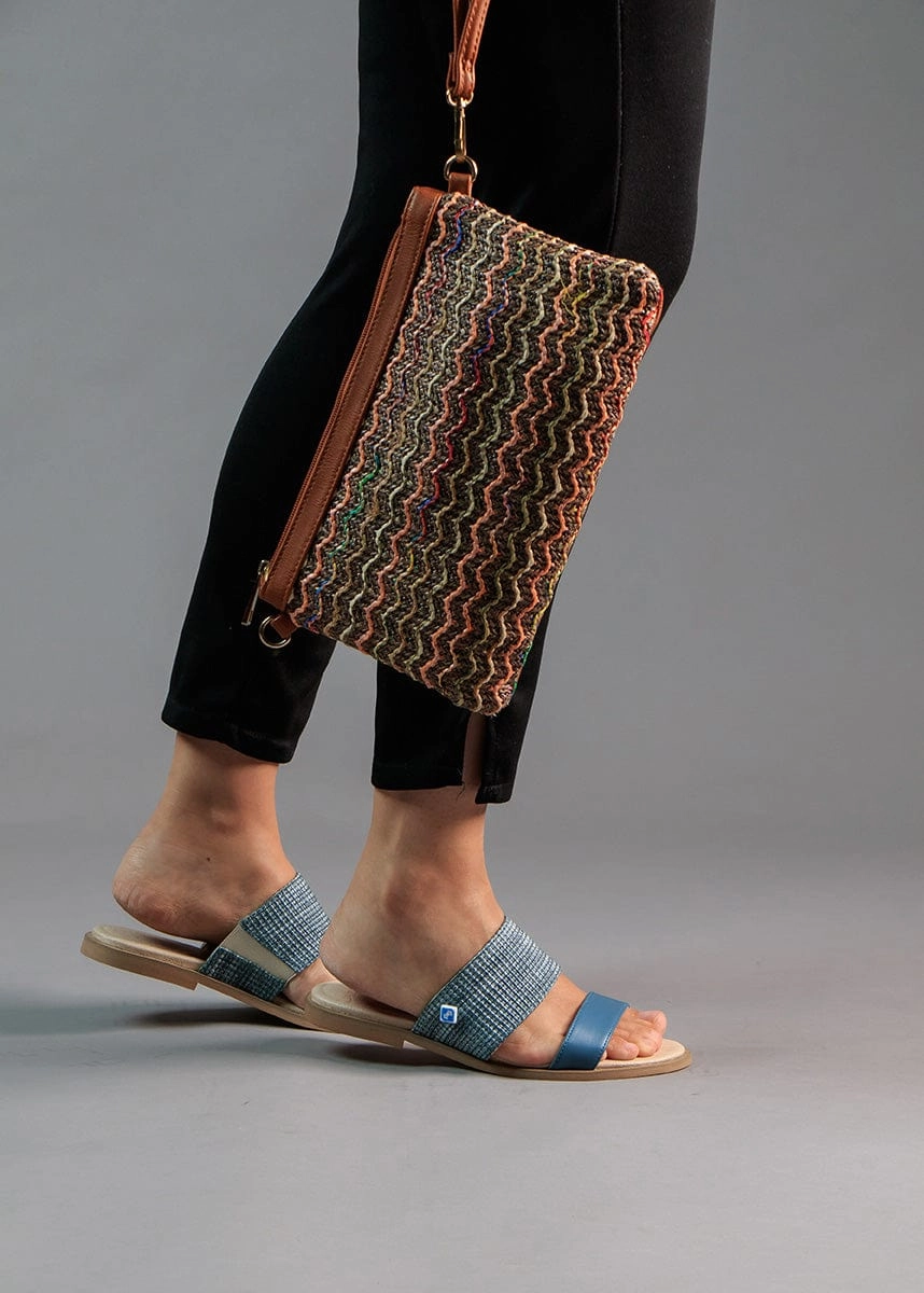 My Flat Rafia Vegan Sandals | Petrol