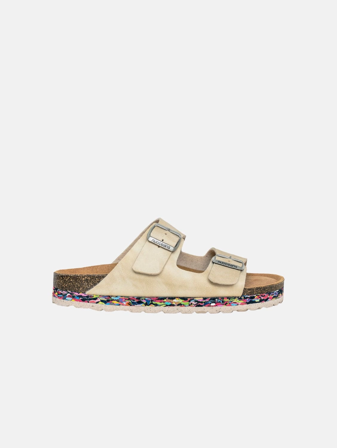 Nuo Recycled Flipflop & Cork Buckled Sandals | Pebble