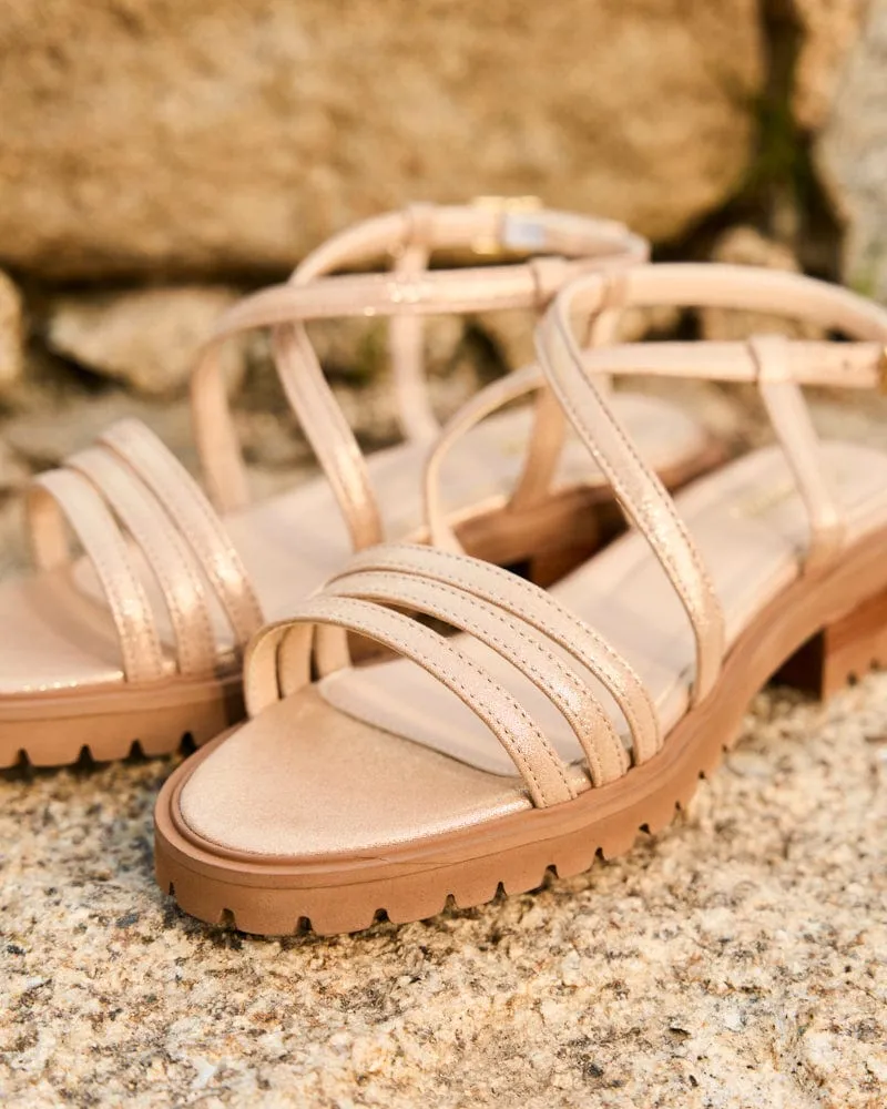 Olmeto Vegan Leather Thin Strap Sandals | Gold