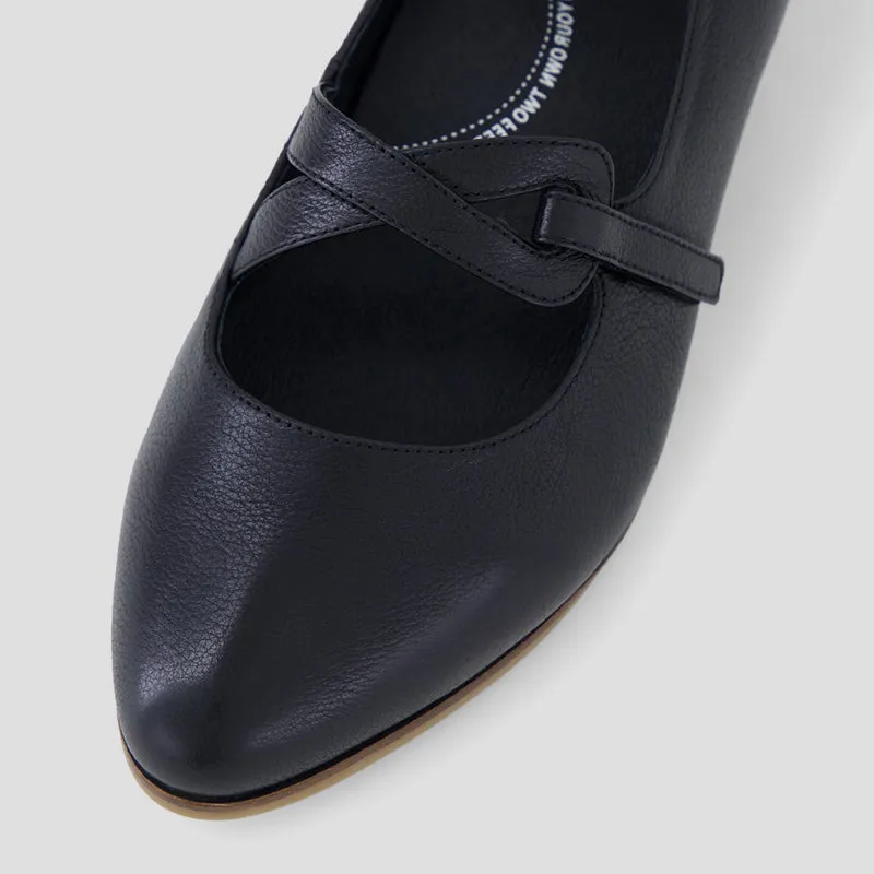 OWAIS XF - BLACK LEATHER NATURAL HEEL FLATS