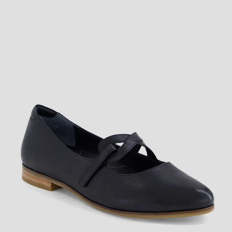 OWAIS XF - BLACK LEATHER NATURAL HEEL FLATS