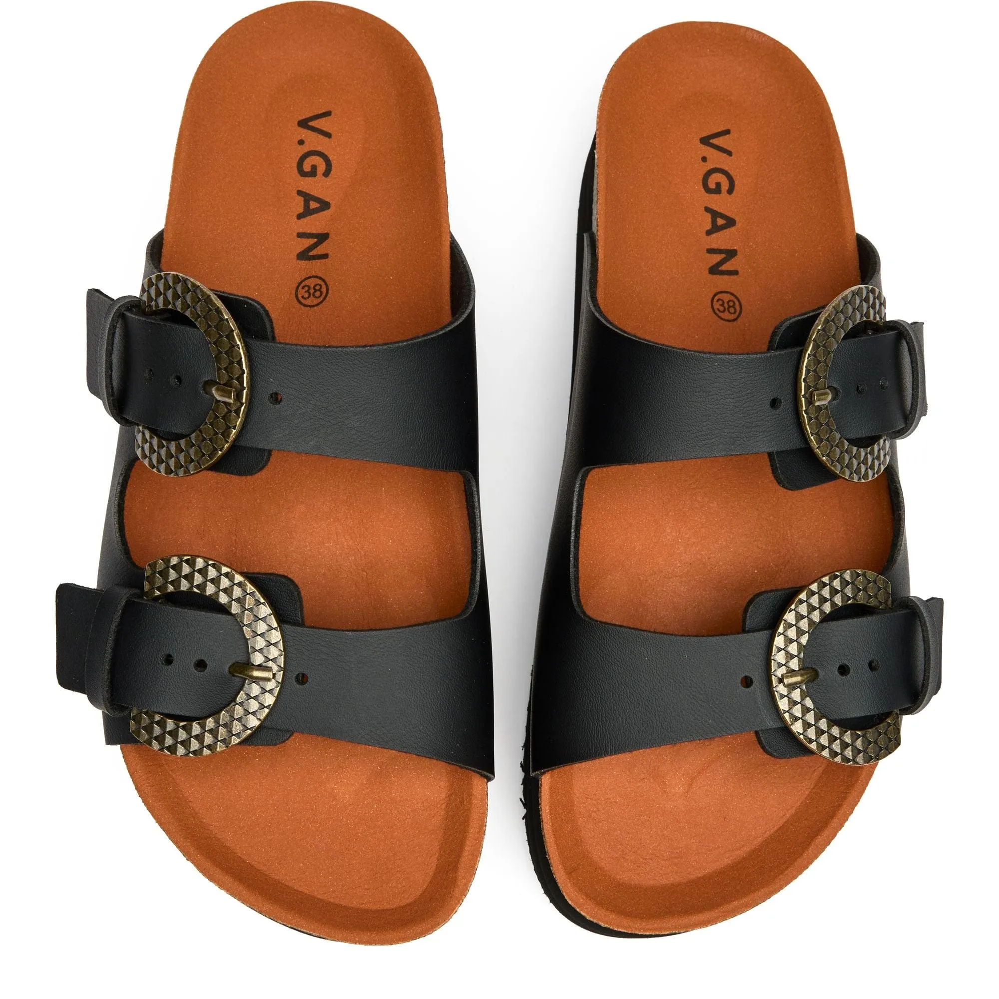 Plum Women's Vegan Footbed Reptile Sandals | Black