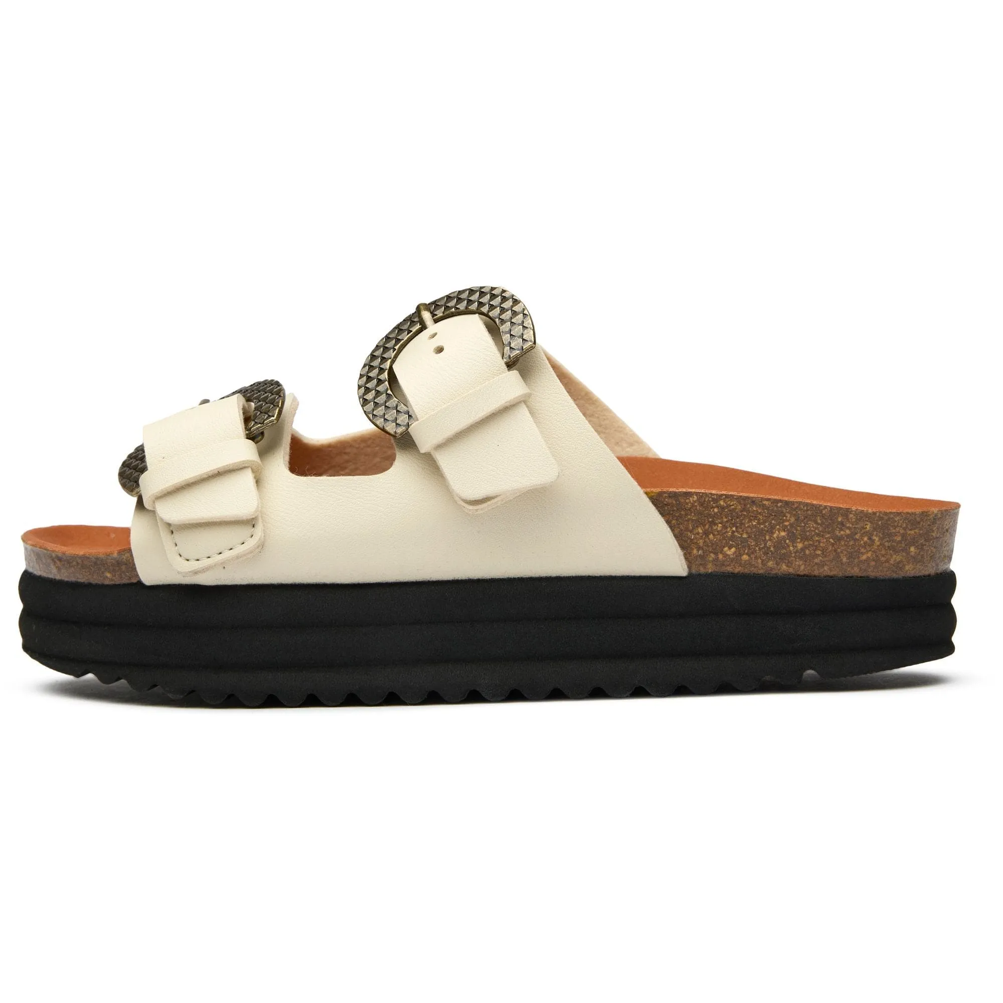 Plum Women's Vegan Footbed Reptile Sandals | Cream