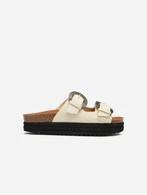 Plum Women's Vegan Footbed Reptile Sandals | Cream