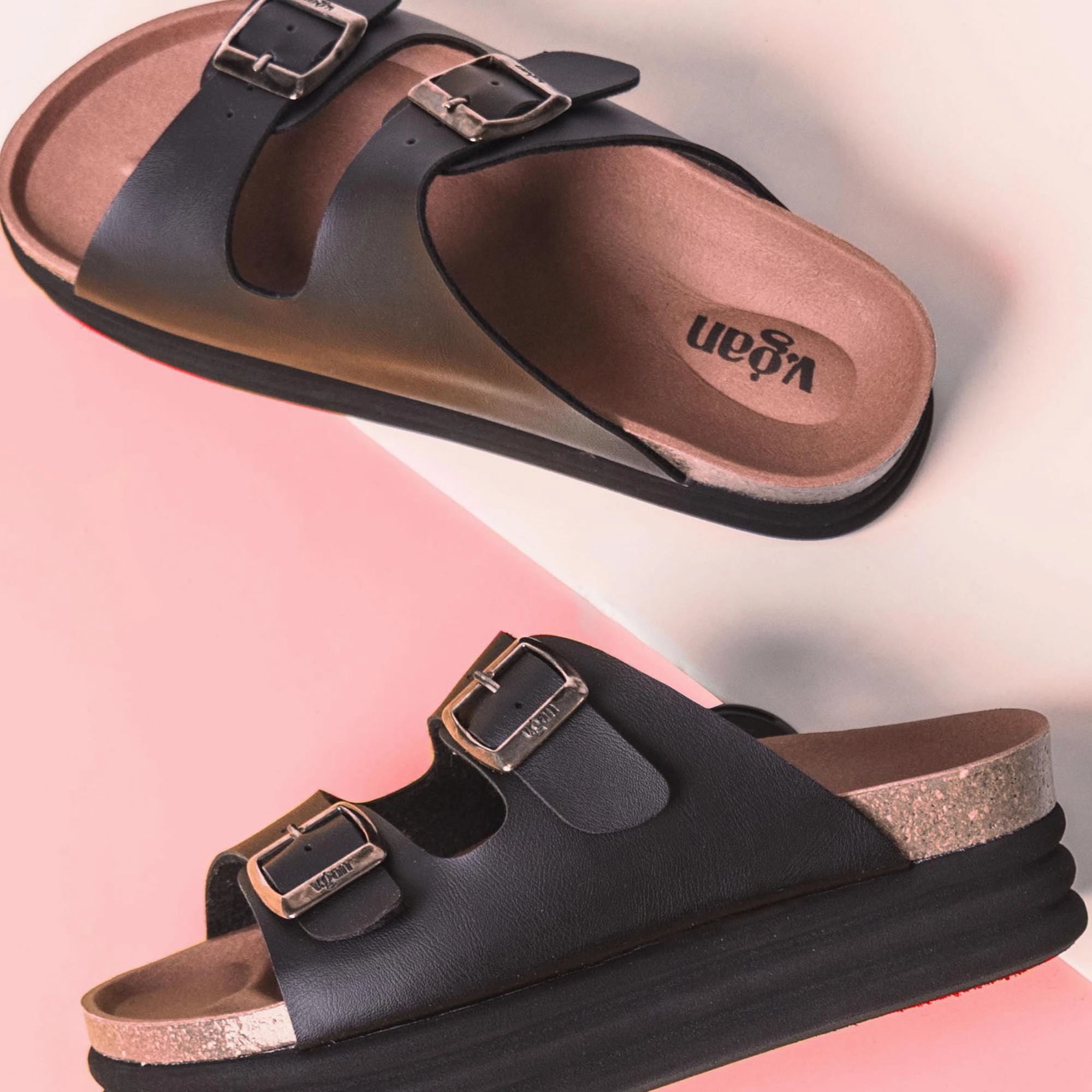 Plum Women's Vegan Footbed Sandals | Black Matte