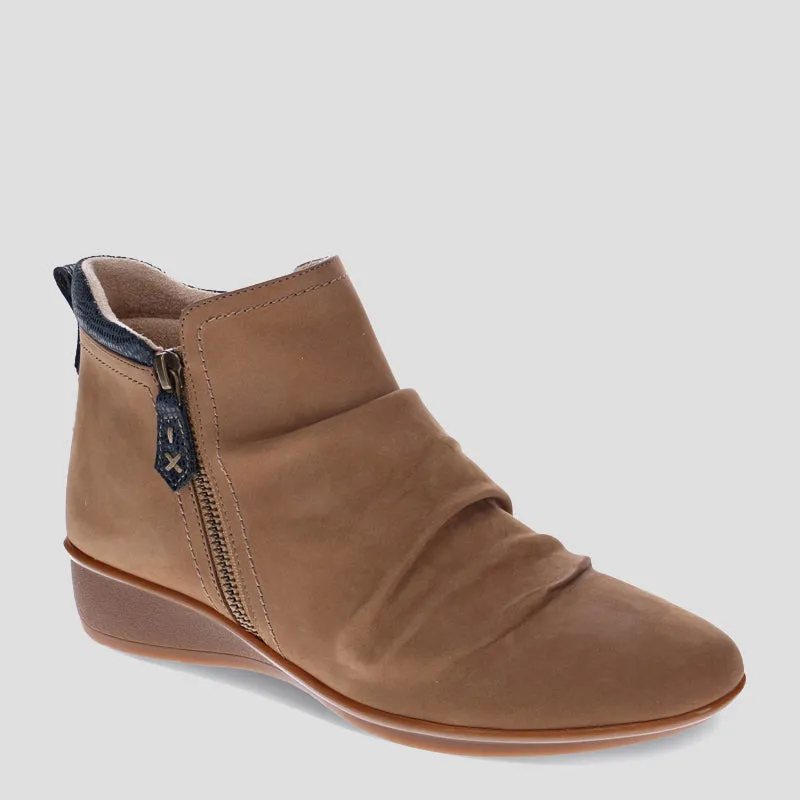 PLYMOUTH - TOFFEE NUBUCK/NAVY LIZARD LEATHER ANKLE BOOTS