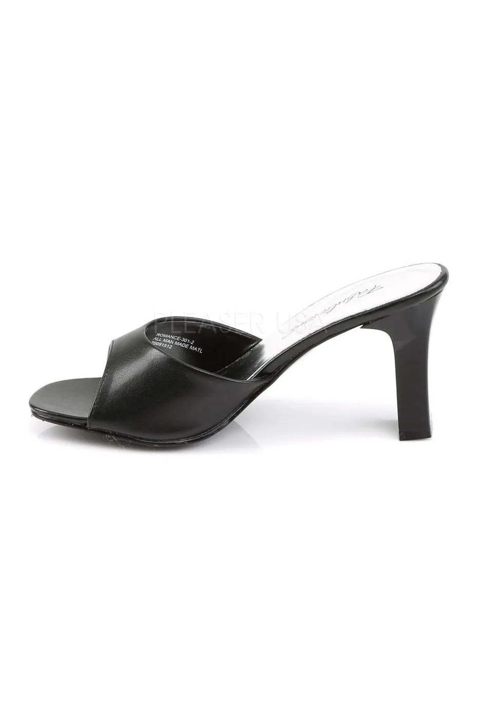 ROMANCE-301-2 Slide | Black Faux Leather