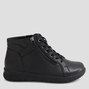 SHAUNAT XF - BLACK LEATHER LACE UP ANKLE BOOTS