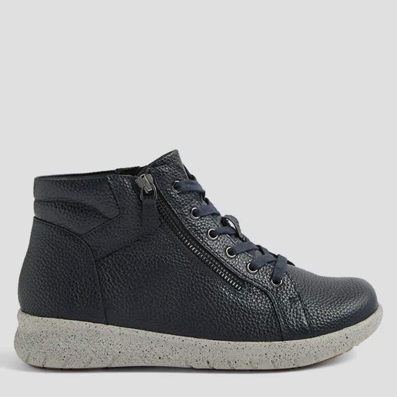 SHAUNAT XF - INK TUMBLE LEATHER LACE UP ANKLE BOOTS