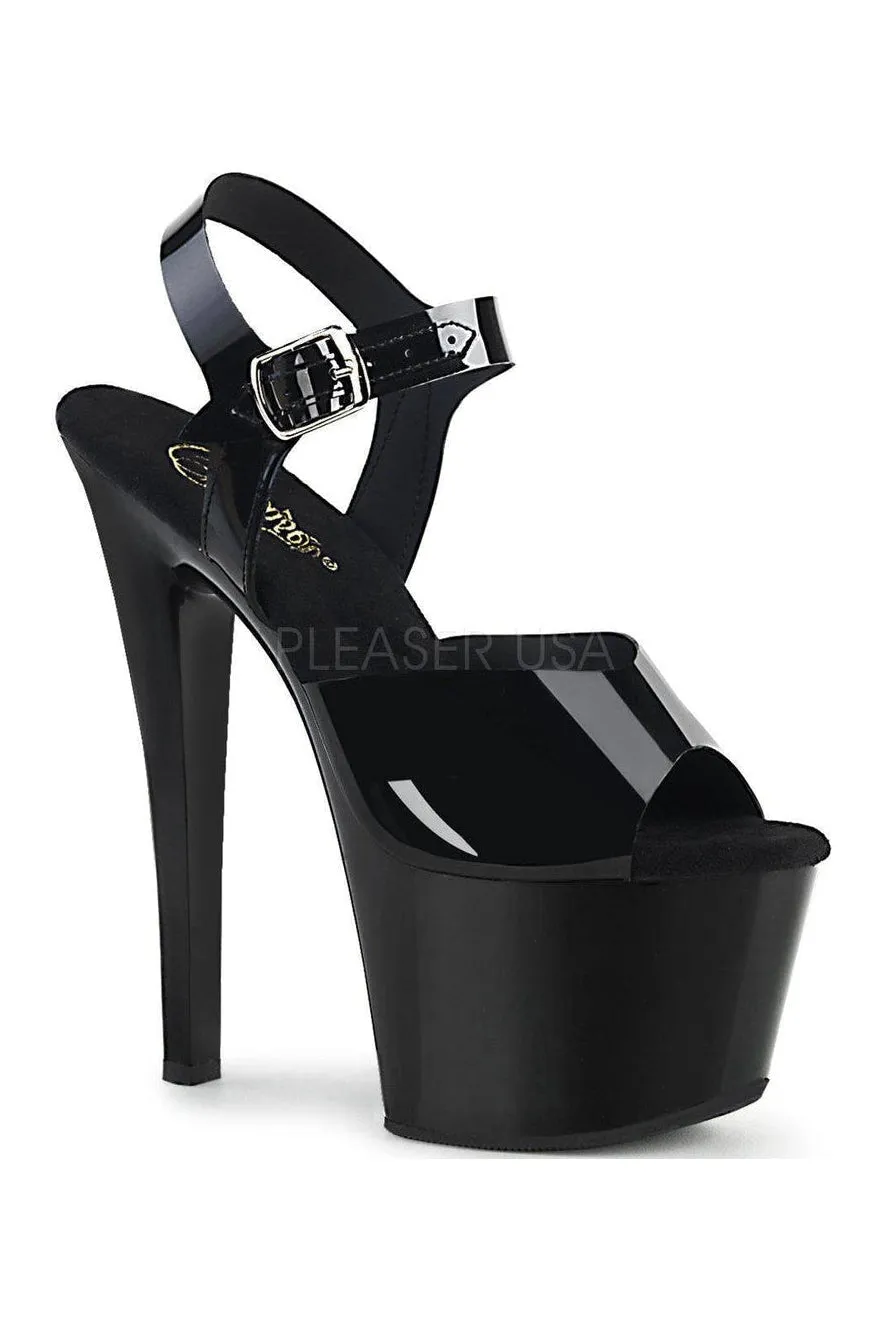 SKY-308N Platform Sandal | Black Faux Leather