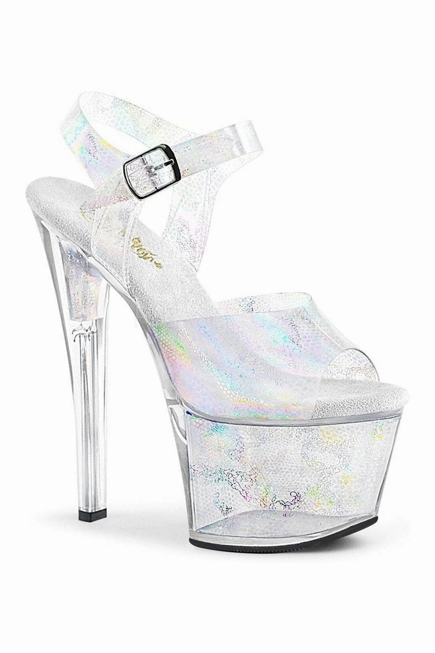 SKY-308N Exotic Platform Sandal | Silver Faux Leather