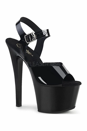 SKY-308N Platform Sandal | Black Faux Leather