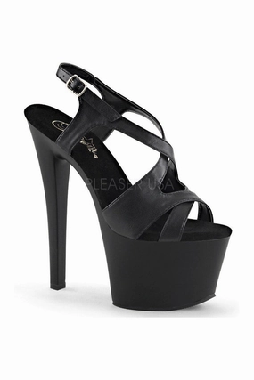 SKY-330 Platform Sandal  | Black Faux Leather